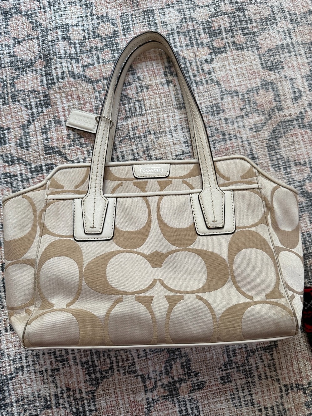 Coach Beige & Cream Signature Canvas Tote Bag